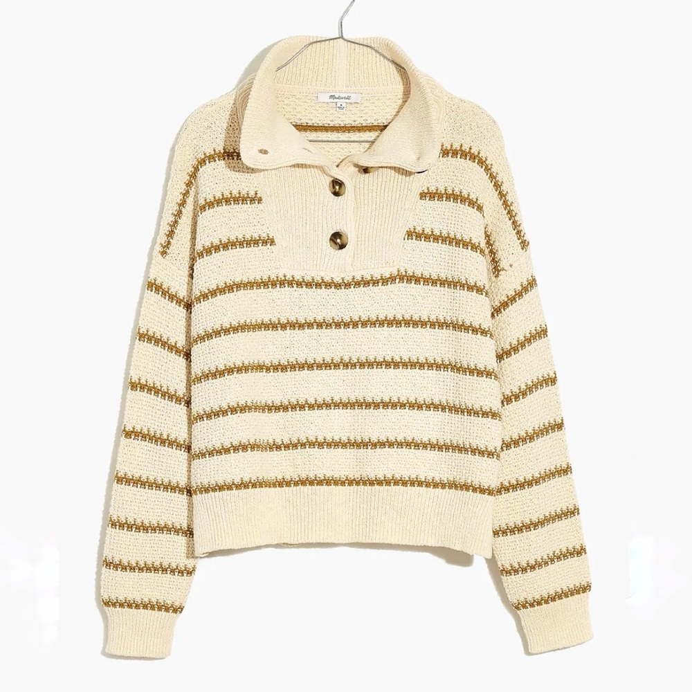 Madewell | Canby Button Mock Neck Cotton Crop Sweater Small